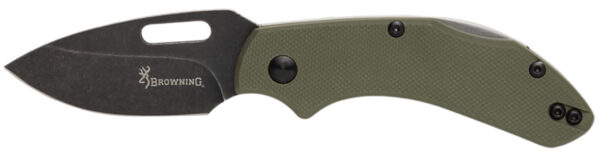 Browning 3220504 Hidden Hollow  EDC Small 2.25" Folding Drop Point Plain Black Oxide Stonewashed D2 Steel Blade, OD Green G10 Handle — view 1