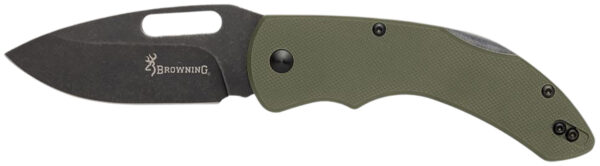 Browning 3220506B Hidden Hollow  EDC Large 3" Folding Drop Point Plain Black Oxide Stonewashed D2 Steel Blade, OD Green G10 Handle — view 1