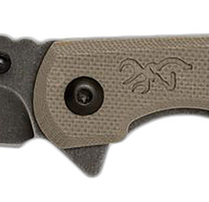 Browning 3220512 Branded Rock  EDC 3" Folding Wharncliffe Plain Black Stonewashed 7Cr17MoV SS Blade, Flat Dark Earth G10 Handle