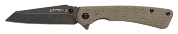 Browning 3220512 Branded Rock  EDC 3" Folding Wharncliffe Plain Black Stonewashed 7Cr17MoV SS Blade, Flat Dark Earth G10 Handle — view 1