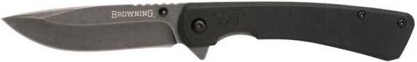 Browning 3220514 Branded Rock  EDC 3" Folding Drop Point Plain Black Stonewashed 7Cr17MoV SS Blade, Black G10 Handle — view 1