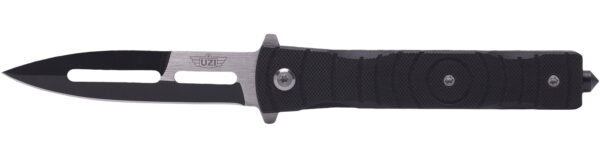 Uzi Accessories UZKFDR014 Mossad III 3.50" Folding Spear Point Plain Black/Silver Stainless Steel Blade Black G10 Handle Features Glass Breaker Includes Metal Clip — view 1