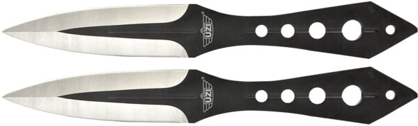 Uzi Accessories UZKTRWTZP Throwing Knives  Two Fixed Plain Black/Silver Stainless Steel Blade, Black Stainless Steel Handle, Includes Nylon Holster — view 1