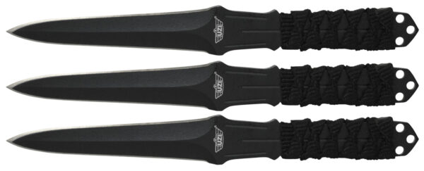 Uzi Accessories UZKTRW003 Throwing Knives  3" Fixed Straight Back Plain Black Stainless Steel Blade Black Nylon Cord Wrapped Handle — view 1