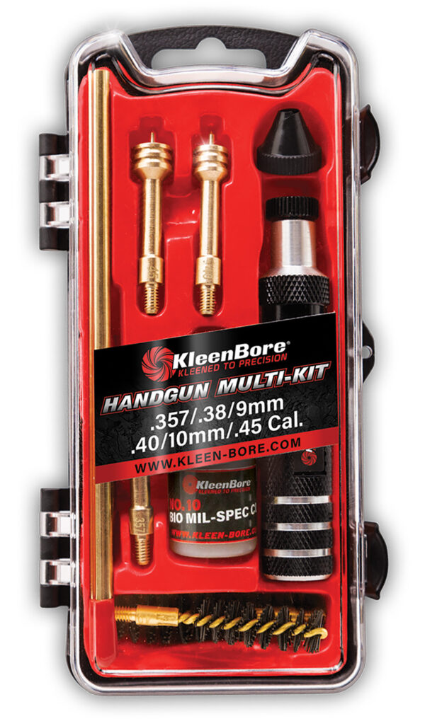 KleenBore HMK3845 Multi-Pistol Kit .38/ .40/ .45/ 9mm/ 10mm Handgun Black/Red — view 1