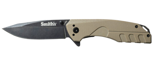 Smiths Products 50995 BattlePlan  3.35" Folding Drop Point Plain Black Stonewashed 400 SS Blade/ Desert Tan G10 Handle Includes Pocket Clip — view 1