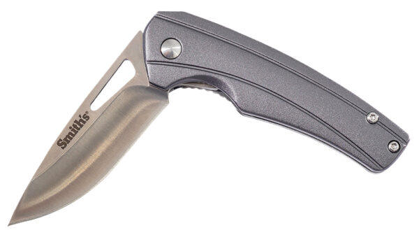 Smiths Products 51246 Istana  2.75" Folding Drop Point Plain Satin 400 SS Blade/Gray Anodized Aluminum Handle Includes Pocket Clip — view 1