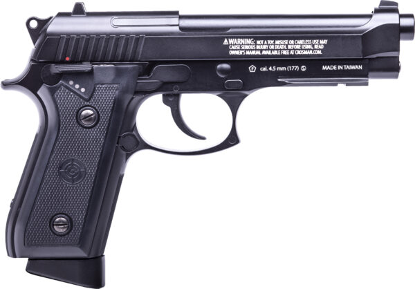 Crosman PFAM9B Full Auto Air Pistol CO2 177 BB 20rd Smooth Bore Brass Barrel, Blow Back Action, Fixed Front/Notched Rear Sights, Full Metal Frame, Black Polymer Grips, Selector Safety — view 1