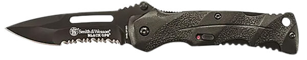 Smith & Wesson Knives SWBLOP2BSCP Black Ops  3.40" Folding Drop Point Part Serrated 4034 SS Blade Black Includes Pocket Clip — view 1