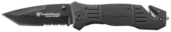 Smith & Wesson Knives SWFR2SCP Extreme Ops  3.30" Folding Tanto Part Serrated Stainless Steel Blade 4.70" Black Includes Pocket Clip — view 1