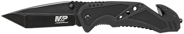 Smith & Wesson Knives SWMP11BCP M&P Rescue 3.80" Folding Tanto Plain Black Stainless Steel Blade Black G10 Handle Features Glass Breaker/Seat Belt Cutter Includes Pocket Clip — view 1