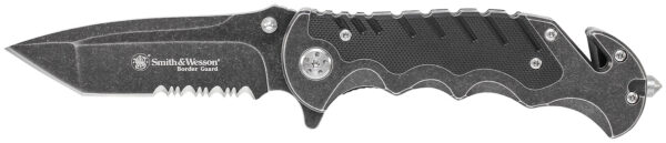 Smith & Wesson Knives SWBG10SCP Border Guard  3.50" Folding Part Serrated Stainless Steel Blade 4.80" Aluminum/G10 Handle Includes Pocket Clip — view 1