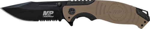 S&W KNIFE M&P INDEX FLIPPER - 3.5" BLACK/DESERT TAN CLIP PT — view 1