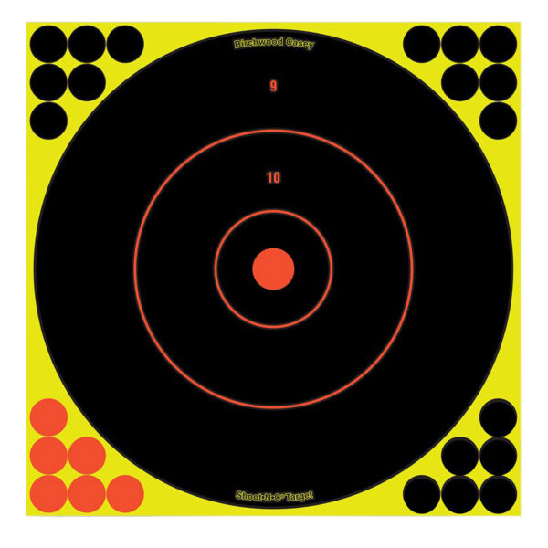Birchwood Casey 34022 Shoot-N-C Reactive Target Self-Adhesive Paper Black/Yellow/Red 12" Bullseye 12 Pack — view 1