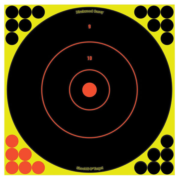 Birchwood Casey 34050 Shoot-N-C Reactive Target Self-Adhesive Paper Black/Yellow/Red 12" Bullseye 50 Pack — view 1