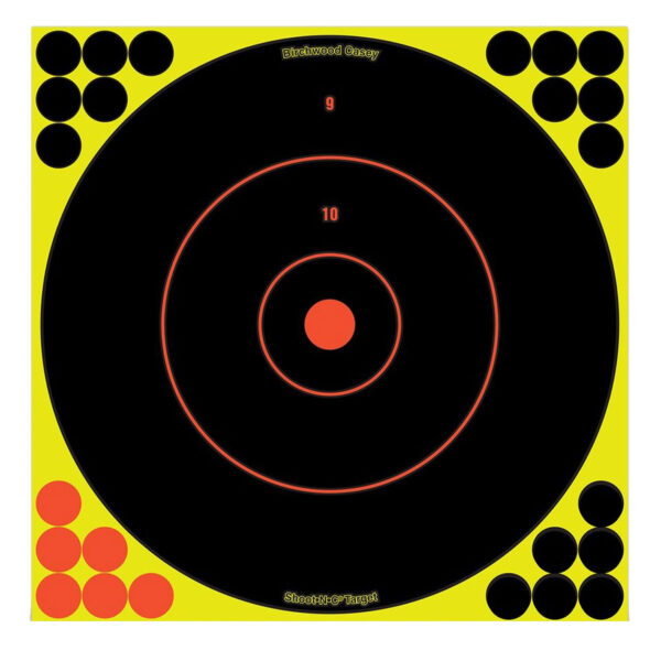 Birchwood Casey 34070 Shoot-N-C Reactive Target Self-Adhesive Paper Black/Yellow/Red 12" Bullseye 100 Pack — view 1