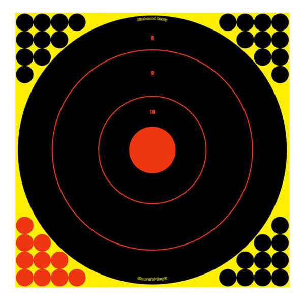 Birchwood Casey 34186 Shoot-N-C Reactive Target Self-Adhesive Paper Black/Yellow/Red 12" Bullseye 12 Pack — view 1
