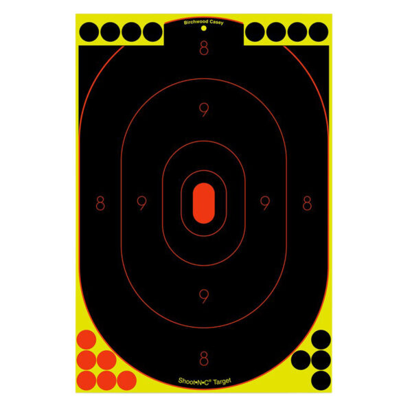 Birchwood Casey 34617 Shoot-N-C Reactive Target Self-Adhesive Paper Black/Yellow/Red 12"x18" Oval Silhouette 12 Pack — view 1