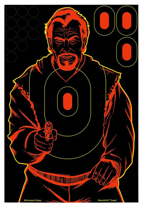 Birchwood Casey 34643 Shoot-N-C Reactive Target Self-Adhesive Paper Black/Red 12"x18" Bad Guy Silhouette 100 Pack — view 1