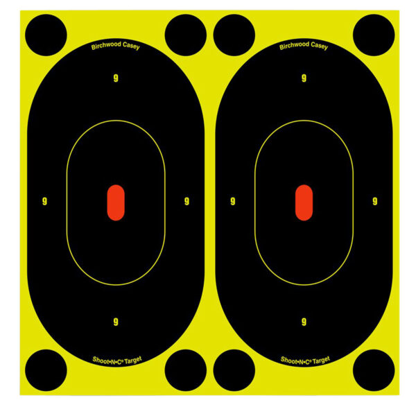 Birchwood Casey 34750 Shoot-N-C Reactive Target Self-Adhesive Paper Black/Yellow 7" Oval Silhouette 60 Pack — view 1