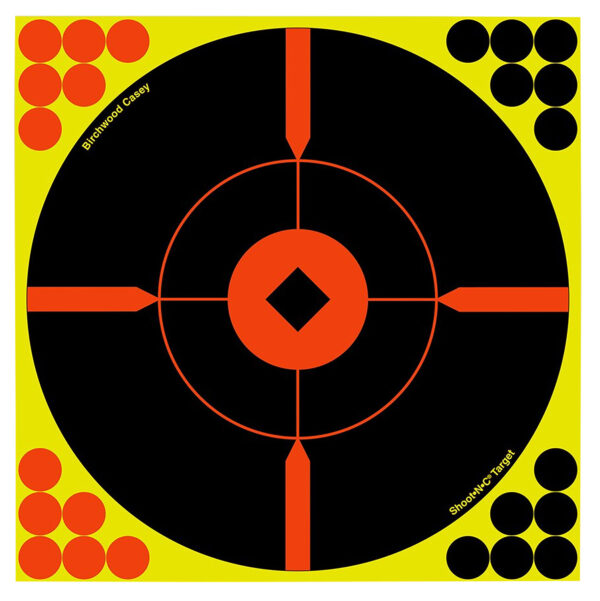 Birchwood Casey 34850 Shoot-N-C Reactive Target Self-Adhesive Paper Black/Yellow/Red 8" Bullseye BMW 50 Pack — view 1