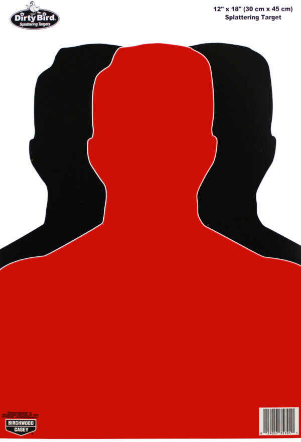 Birchwood Casey 35701 Dirty Bird  Silhouette Tagboard Hanging Pistol 12" x 18" Black/Red White Impact Splatter 100 Per Pkg — view 1