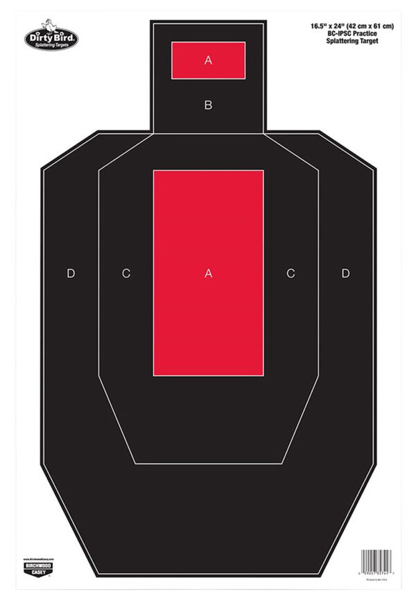 Birchwood Casey 35743 Dirty Bird  IPSC Tagboard Hanging Pistol 16.50" x 24" Black/Red White Impact Splatter 3 Per Pkg — view 1