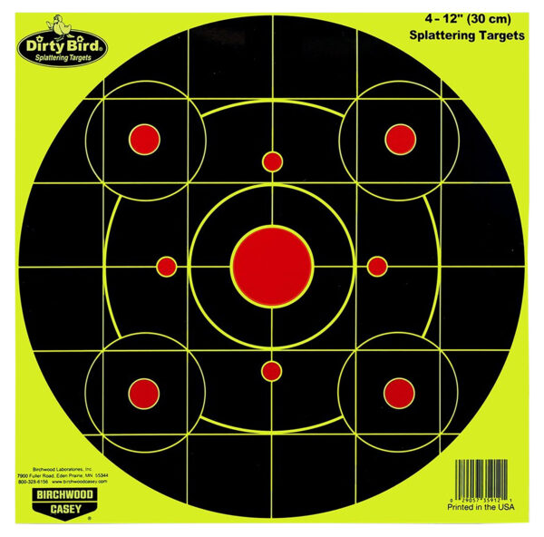 Birchwood Casey 35925 Dirty Bird  12" Bullseye Paper Hanging Pistol/Rifle Black/Yellow 25 Per Pkg — view 1
