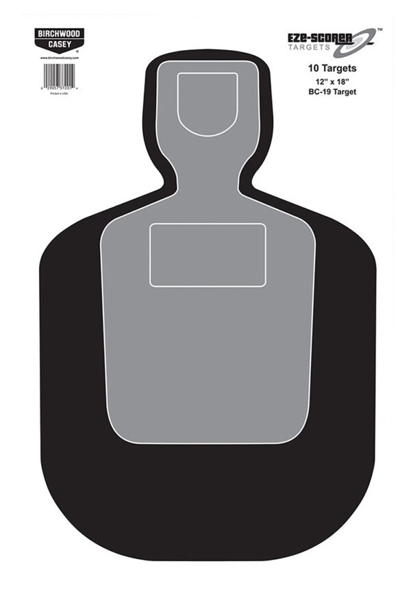 Birchwood Casey 37007 EZE-Scorer BC-19 Silhouette Paper Hanging Universal 12" x 18" Black/Gray/White 100 Per Pkg — view 1