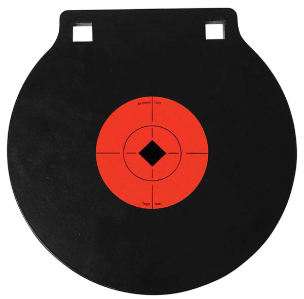 Birchwood Casey 47615 World of Targets Double Hole 10" Pistol/Rifle Black/Orange AR500 Steel Circle w/Crosshair & Diamond 0.38" Thick Hanging — view 1
