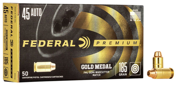 Federal GM45B Premium Gold Medal 45ACP 185gr Full Metal Jacket Semi Wadcutter 50 Per Box/20 Case — view 1