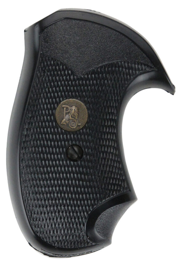 Pachmayr 03252 Compact Grip Checkered Black Rubber with Finger Grooves for S&W J Frame with Round Butt — view 1