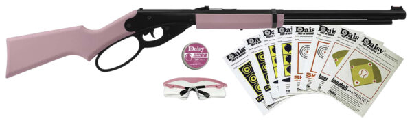 Daisy 994999403 Carbine Fun Kit Spring Piston, 177 BB 350 fps, Black Rec, Pink Synthetic Furniture, Includes Glasses/350rd Ammo/Target — view 1
