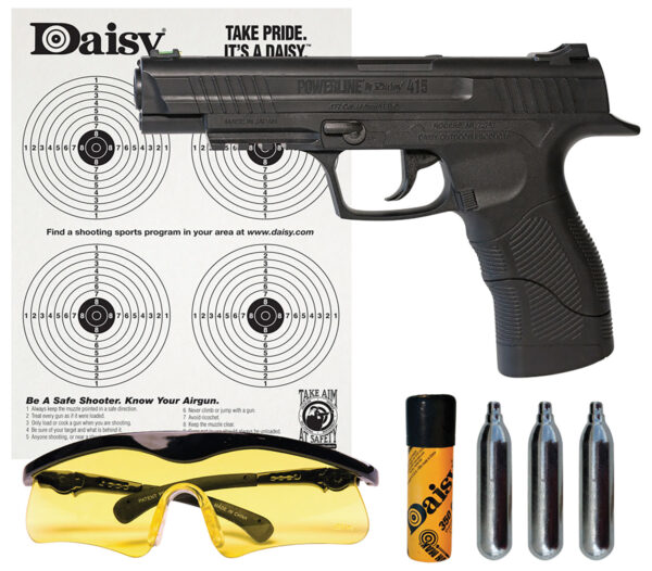 Daisy 985415242 415 Powerline Kit CO2 177 BB 21+1 495 fps, Black Polymer Frame with Pic. Rail, Fiber Optic Sight, Includes Ammo/Target/Glasses/CO2 Cartridges — view 1
