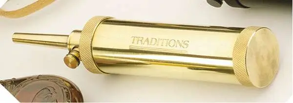 TRADITIONS MUZZLELOADING  DELUXE TUBULAR FLASK W/VALVE BRASS — view 1