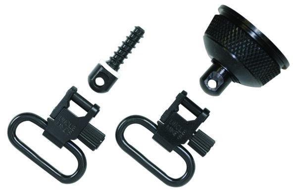 Uncle Mike's 18002 Mag Cap Swivel Set made of Steel with Blued Finish, 1" Loop Size & Quick Detach Style for 12 Gauge Remington 870 Express with Wood Stock Includes Two Super Swivels — view 1