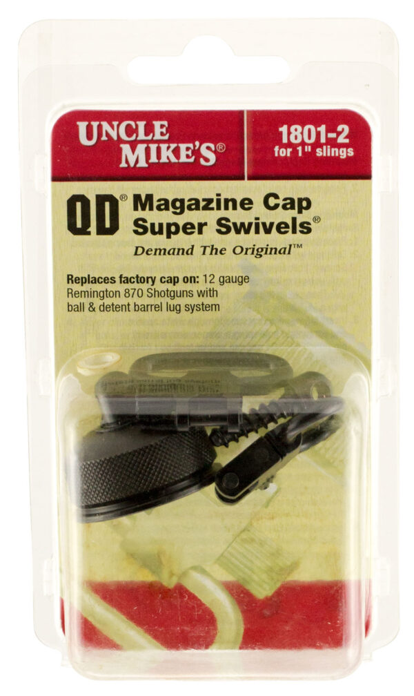 Uncle Mike's 18012 Mag Cap Swivel Set made of Steel with Blued Finish, 1" Loop Size & Quick Detach Style for 12 Gauge Remington 870 & 870 Youth Shotguns Includes Two Super Swivels — view 1