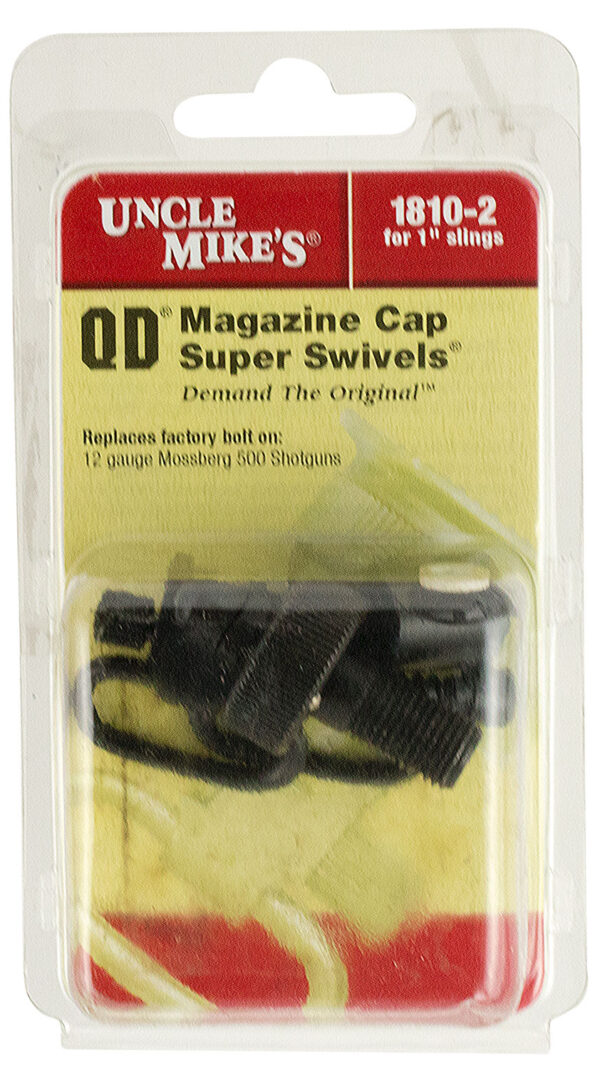 Uncle Mike's 18102 Mag Cap Swivel Set made of Steel with Blued Finish, 1" Loop Size & Quick Detach Style for 12 Gauge Mossberg 500 Includes Two Super Swivels — view 1