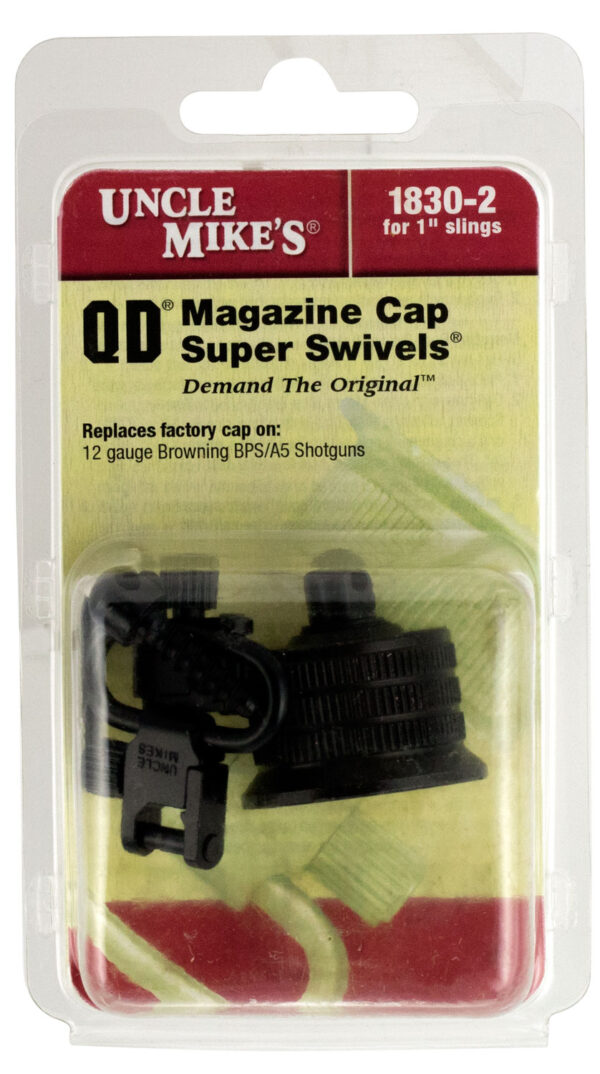 Uncle Mike's 18302 Mag Cap Swivel Set made of Steel with Blued Finish, 1" Loop Size & Quick Detach Style for 12 Gauge Browning BPS, A5 Includes Two Super Swivels — view 1