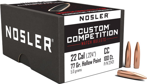 NOSLER BULLETS 22 CAL .224 - 77GR HP-BT CUSTOM COMP. 100CT — view 1