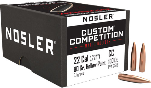 NOSLER BULLETS 22 CAL .224 - 80GR HP-BT CUSTOM COMP. 100CT — view 1