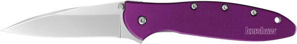 Kershaw 1660PUR Leek  3" Folding Drop Point Plain Bead Blasted 14C28N Steel Blade Purple Anodized Aluminum Handle Includes Pocket Clip — view 1