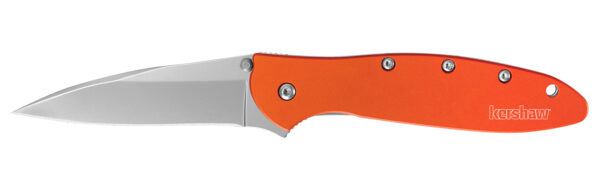 Kershaw 1660OR Leek  3" Folding Drop Point Plain Bead Blasted 14C28N Steel Blade Orange Anodized Aluminum Handle Includes Pocket Clip — view 1