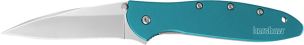 Kershaw 1660TEAL Leek  3" Folding Drop Point Plain Bead Blasted 14C28N Steel Blade Teal Anodized Aluminum Handle Includes Pocket Clip — view 1