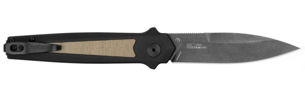 Kershaw  Launch 15 Full Size 3.50" Folding Spear Point Plain Black Oxide Blackwash CPM MagnaCut Steel Blade/Black Anodized w/Tan Canvas Aluminum w/Micarta Inserts Handle Includes Pocket Clip — view 1