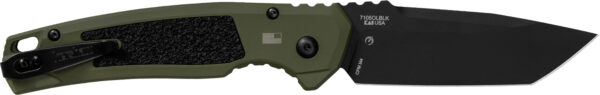 Kershaw 71050LBLK Launch 16 Automatic 3.45" Folding Tanto Plain Black Cerakote CPM M4 Blade, Olive Cerakote w/Black Oxide Hardware Aluminum Handle, Includes Pocket Clip — view 1