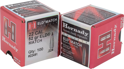 HORNADY BULLETS 22CAL .224 - 52GR ELD-M MATCH 100CT 40BX/CS — view 1