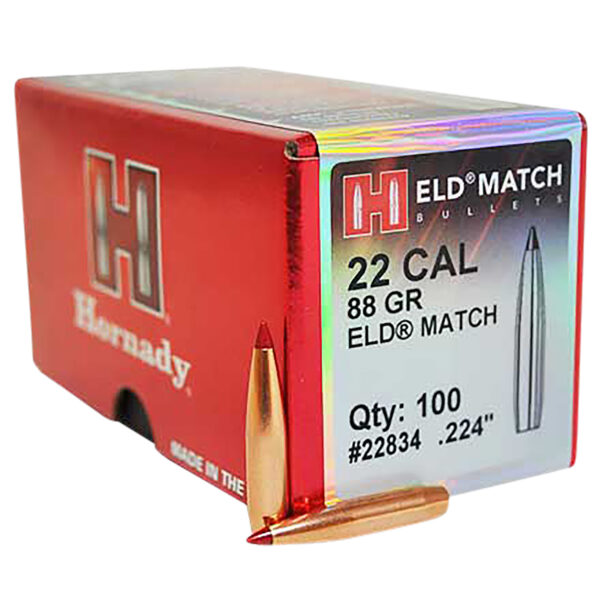 Hornady 22834 ELD Match  22 Cal .224 88 gr Extremely Low Drag Match 100 Per Box/ 25 Case — view 1