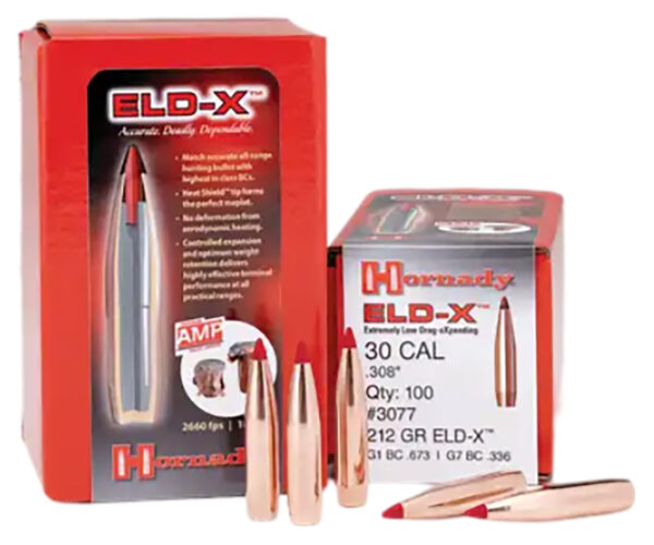 Hornady 3077 ELD-X  30 Cal .308 212 gr Extremely Low Drag eXpanding 100 Per Box/ 15 Case — view 1