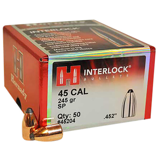 Hornady 45204 InterLock  45 Cal .452 245 gr Spire Point 50 Per Box/ 15 Case — view 1